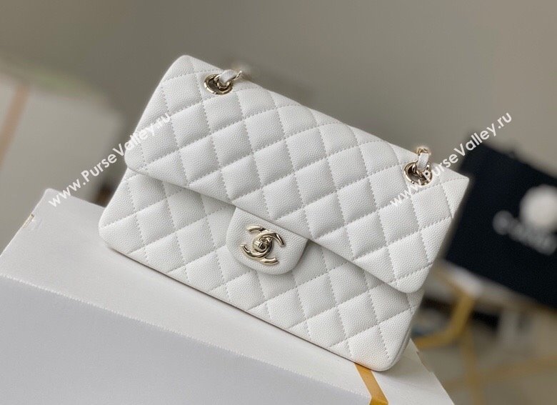Chanel Haas Grained Calfskin Small Classic Flap Bag A01113 White/Light Gold 2021(Original Quality) (M-210929052)