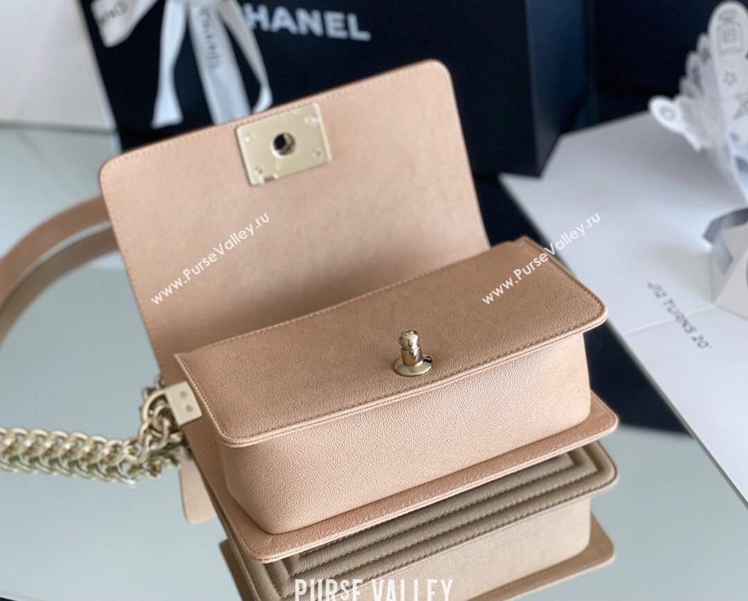 Chanel Original Grained Calfskin Chevron Small Boy Flap Bag Light Gold/Apricot 2023 Top Quality (MHE-23102522)