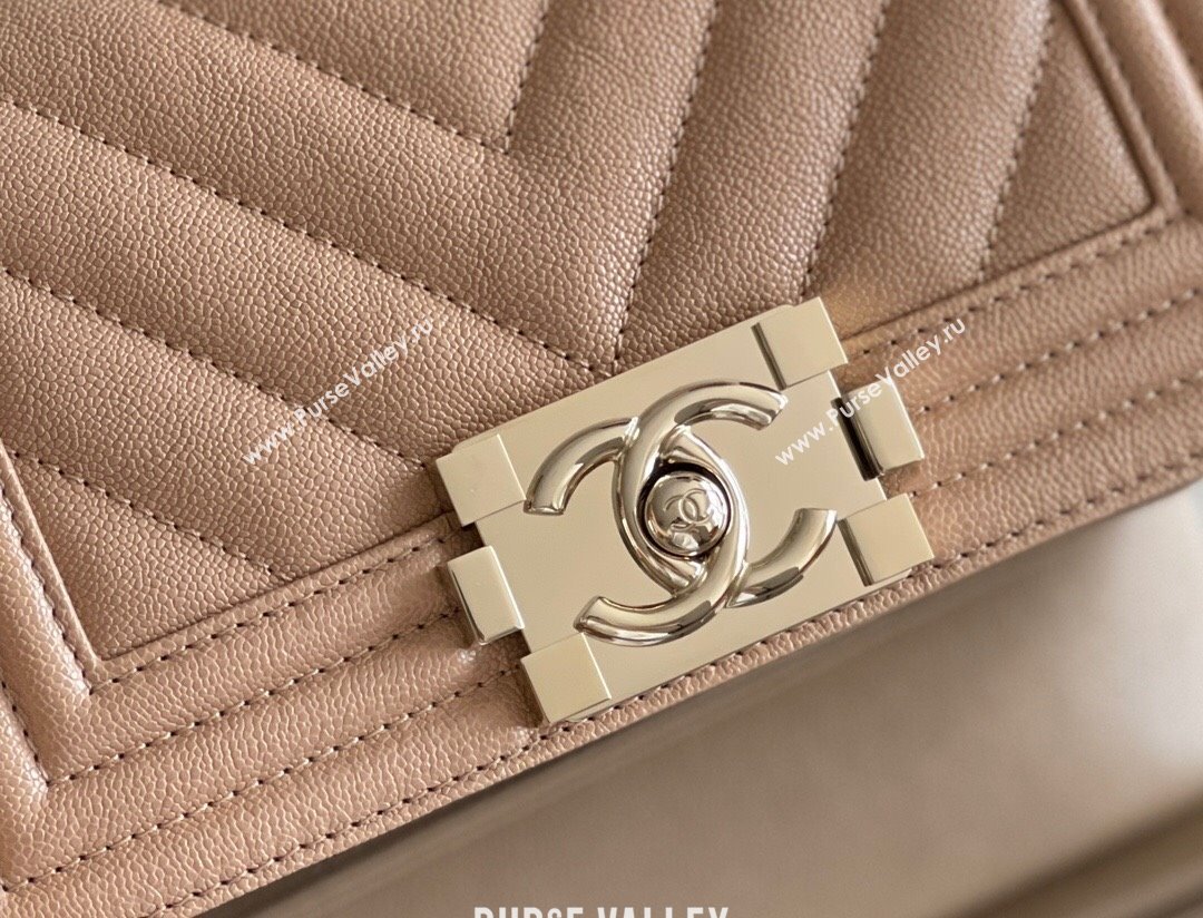 Chanel Original Grained Calfskin Chevron Small Boy Flap Bag Light Gold/Apricot 2023 Top Quality (MHE-23102522)