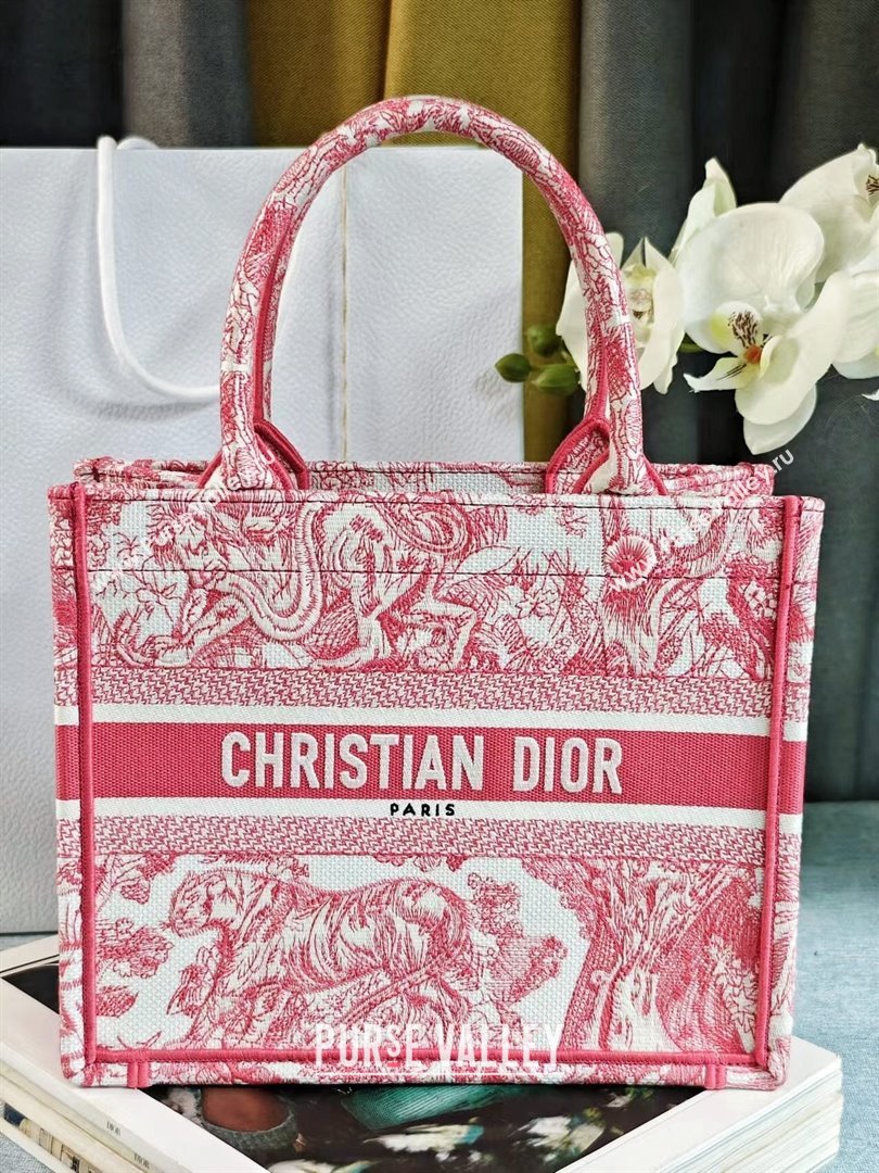 Dior Small Book Tote Bag Bag in Candy Pink Toile de Jouy Embroidery 2024 (DMZ-24062816)