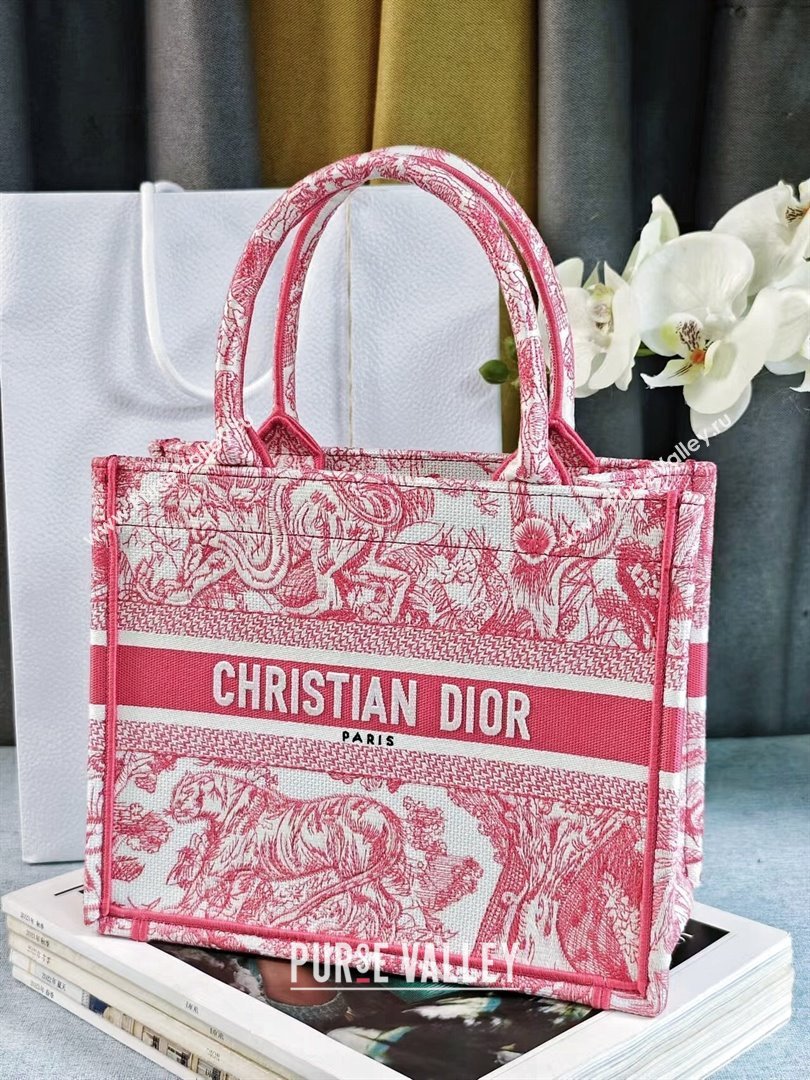 Dior Small Book Tote Bag Bag in Candy Pink Toile de Jouy Embroidery 2024 (DMZ-24062816)