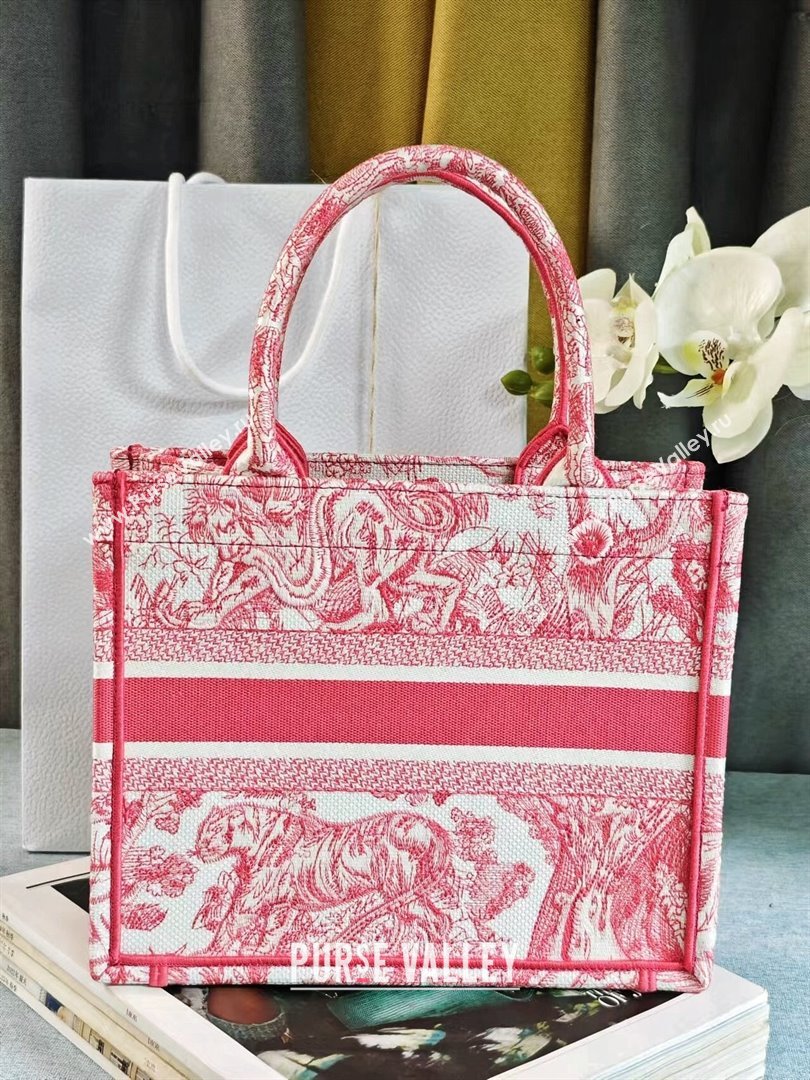 Dior Small Book Tote Bag Bag in Candy Pink Toile de Jouy Embroidery 2024 (DMZ-24062816)