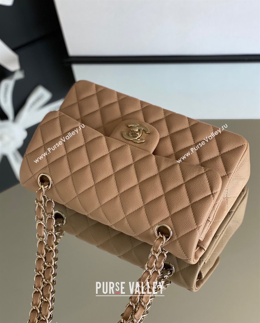 Chanel Haas Grained Calfskin Small Classic Flap Bag A01113 Apricot/Light Gold 2021(Original Quality) (M-210929054)