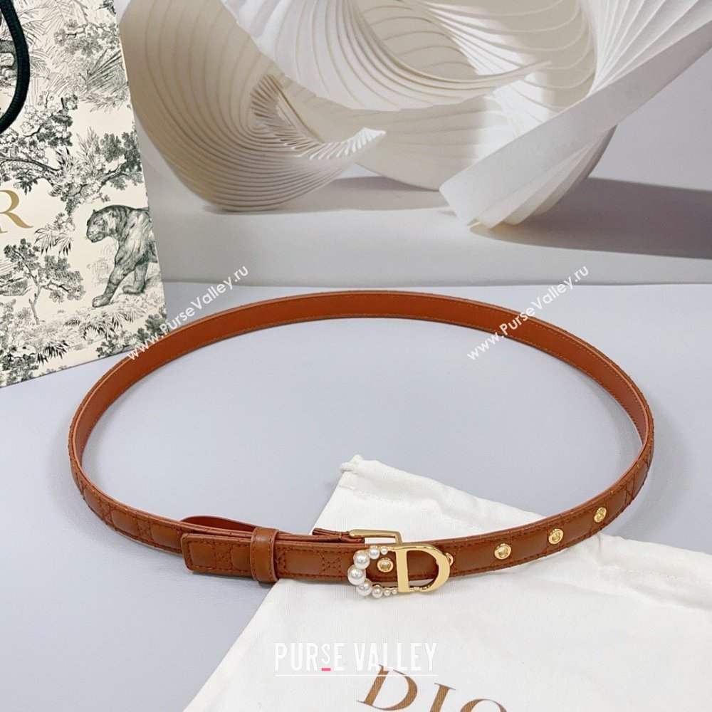 Dior Oblique Leather Belt 2cm with Pearls CD Buckle Brown/Gold 2025 0108 (99-250108025)