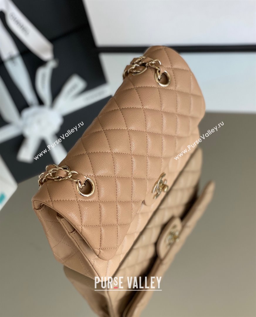 Chanel Haas Grained Calfskin Small Classic Flap Bag A01113 Apricot/Light Gold 2021(Original Quality) (M-210929054)