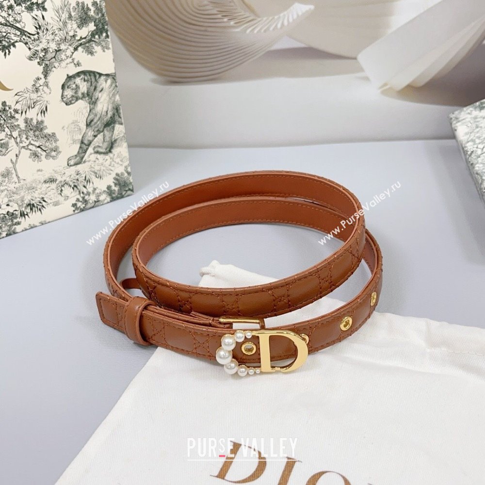 Dior Oblique Leather Belt 2cm with Pearls CD Buckle Brown/Gold 2025 0108 (99-250108025)