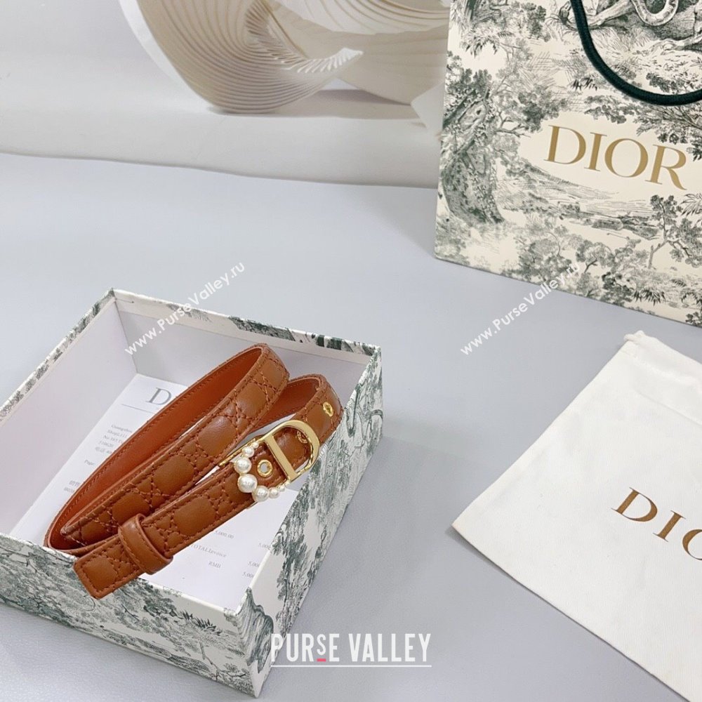 Dior Oblique Leather Belt 2cm with Pearls CD Buckle Brown/Gold 2025 0108 (99-250108025)