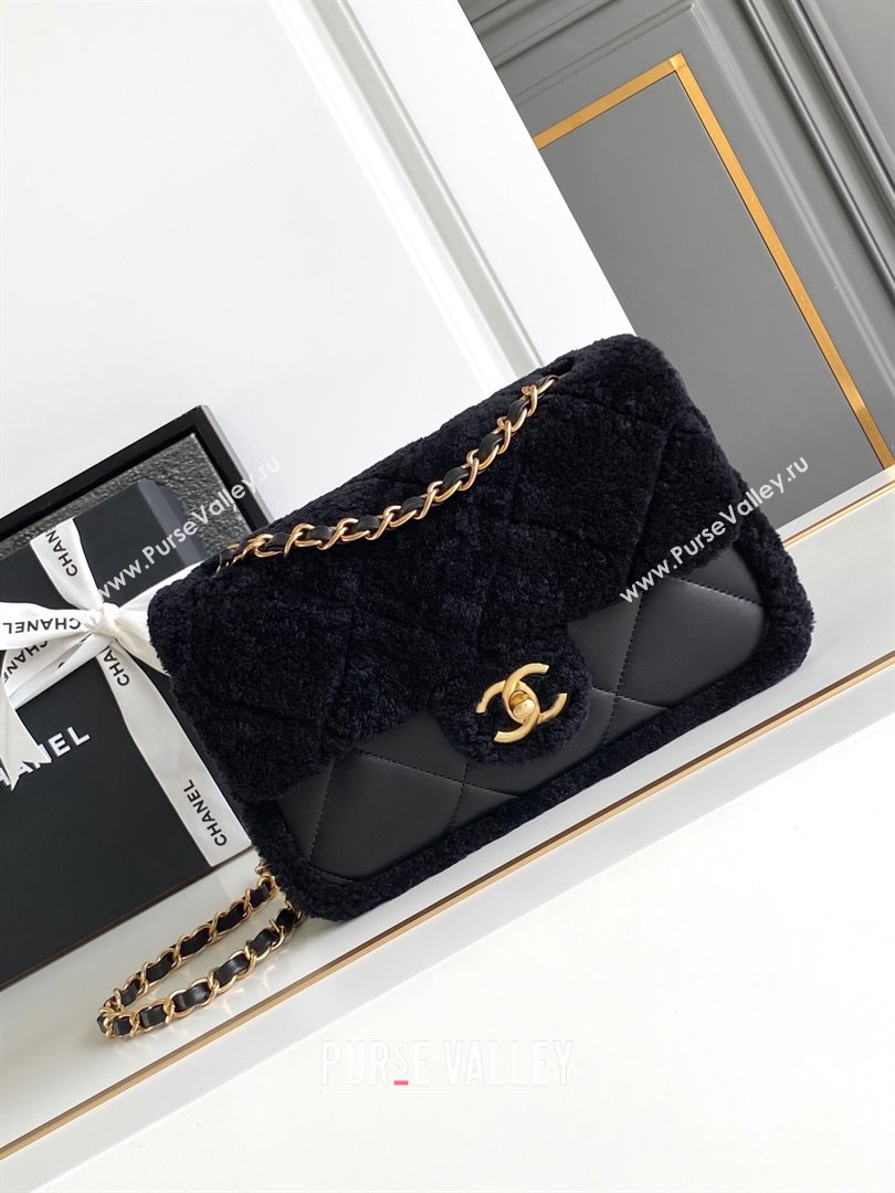 Chanel Shearling Lambskin Flap Bag AS5149 Black 2024 (YZ-24101068)