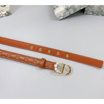 Dior Oblique Leather Belt 2cm with Pearls CD Buckle Brown/Gold 2025 0108 (99-250108025)