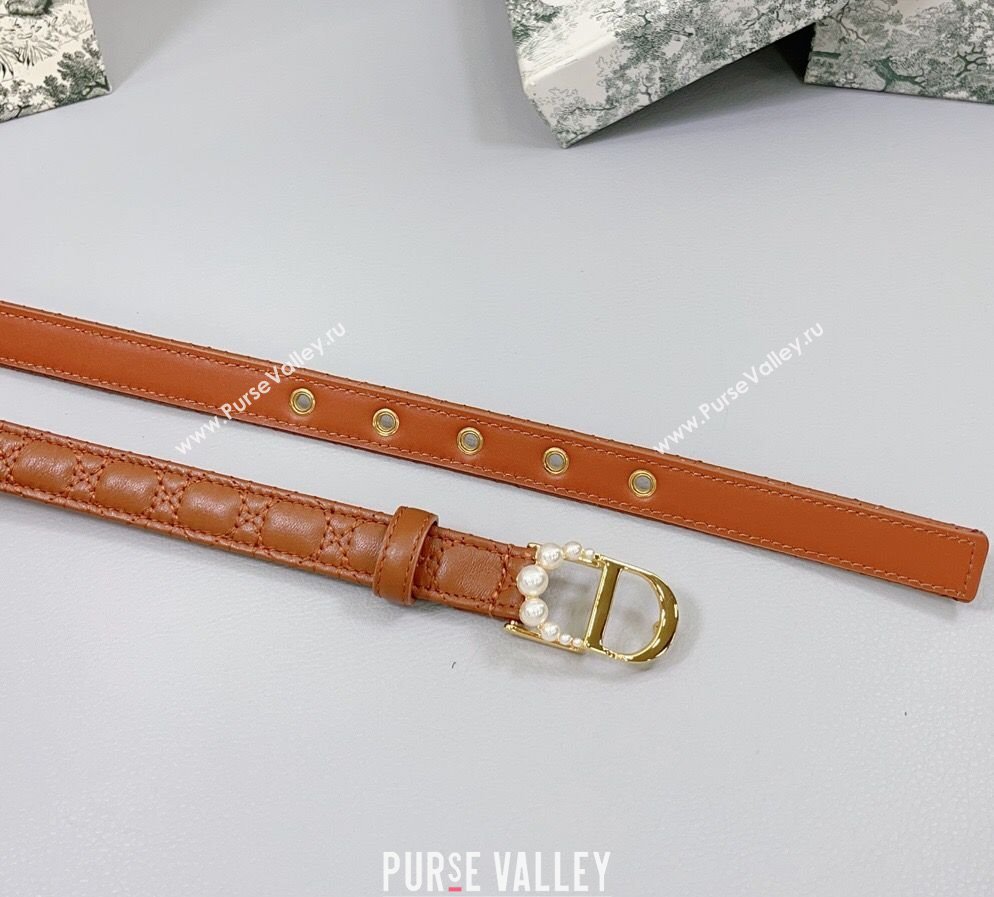 Dior Oblique Leather Belt 2cm with Pearls CD Buckle Brown/Gold 2025 0108 (99-250108025)