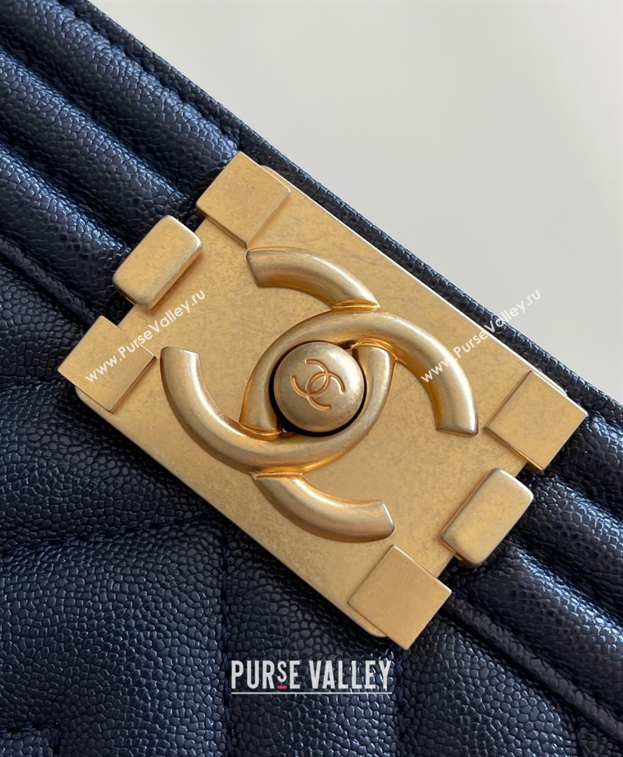 Chanel Original Grained Calfskin Chevron Medium Boy Flap Bag Gold/Deep Blue 2023 Top Quality (MHE-23102526)