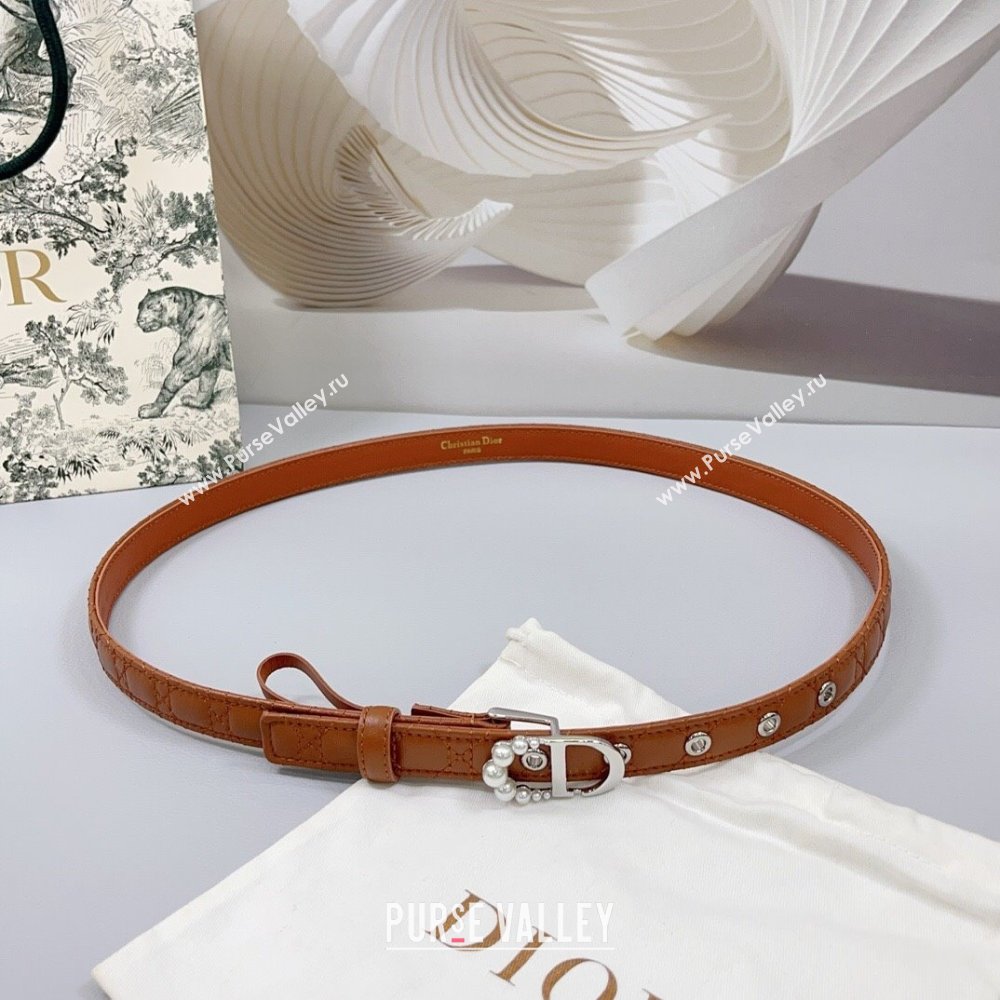 Dior Oblique Leather Belt 2cm with Pearls CD Buckle Brown/Silver 2025 0108 (99-250108026)