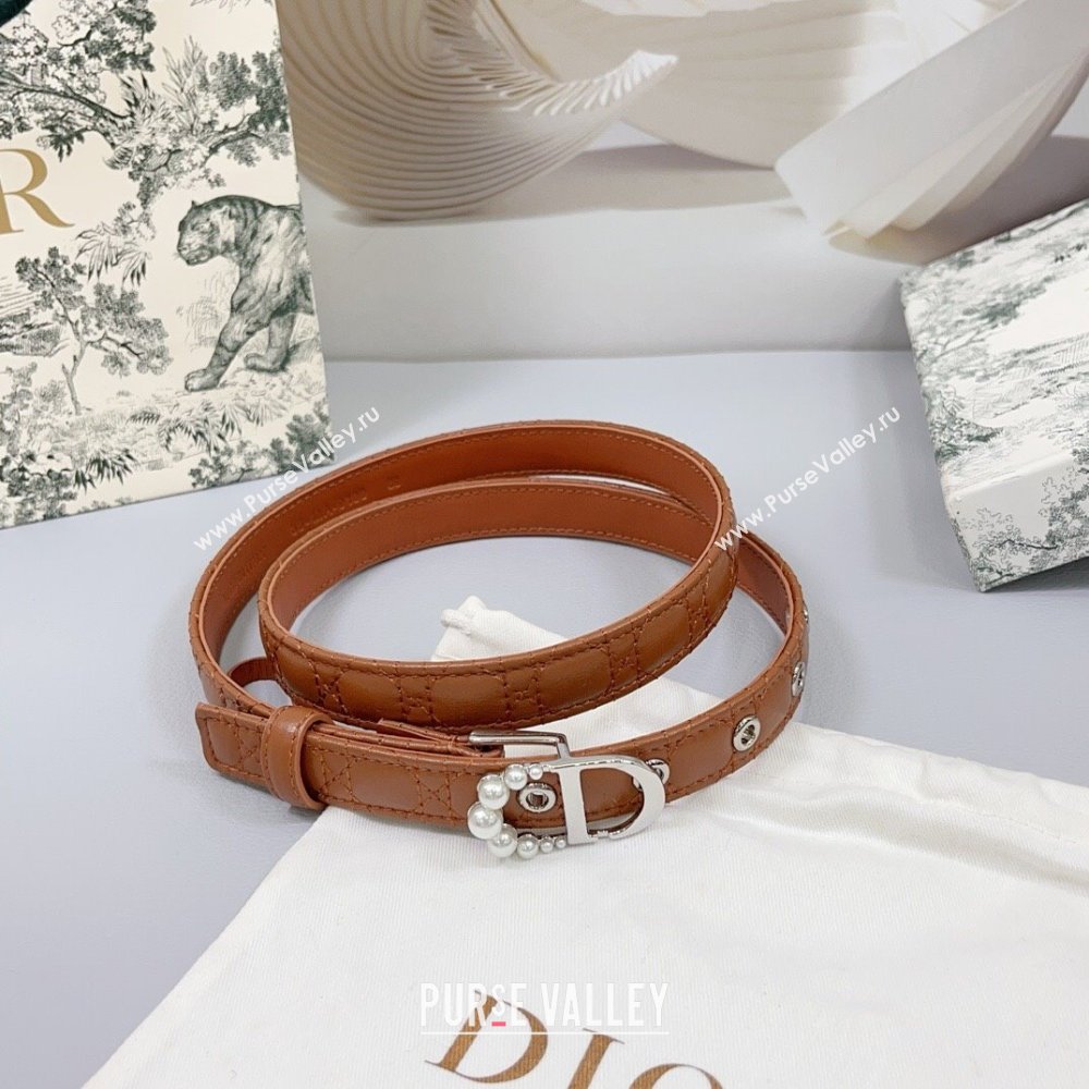 Dior Oblique Leather Belt 2cm with Pearls CD Buckle Brown/Silver 2025 0108 (99-250108026)