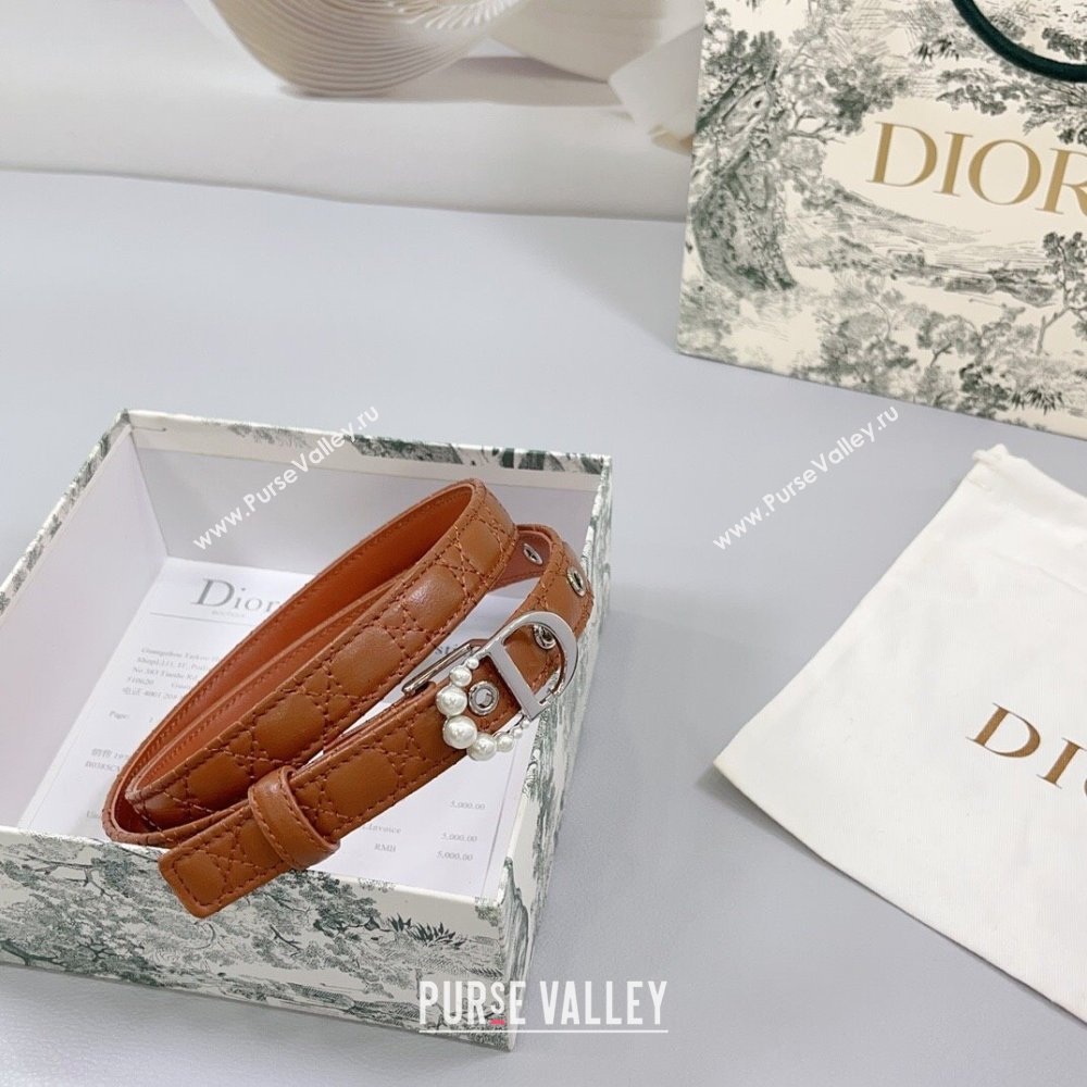 Dior Oblique Leather Belt 2cm with Pearls CD Buckle Brown/Silver 2025 0108 (99-250108026)