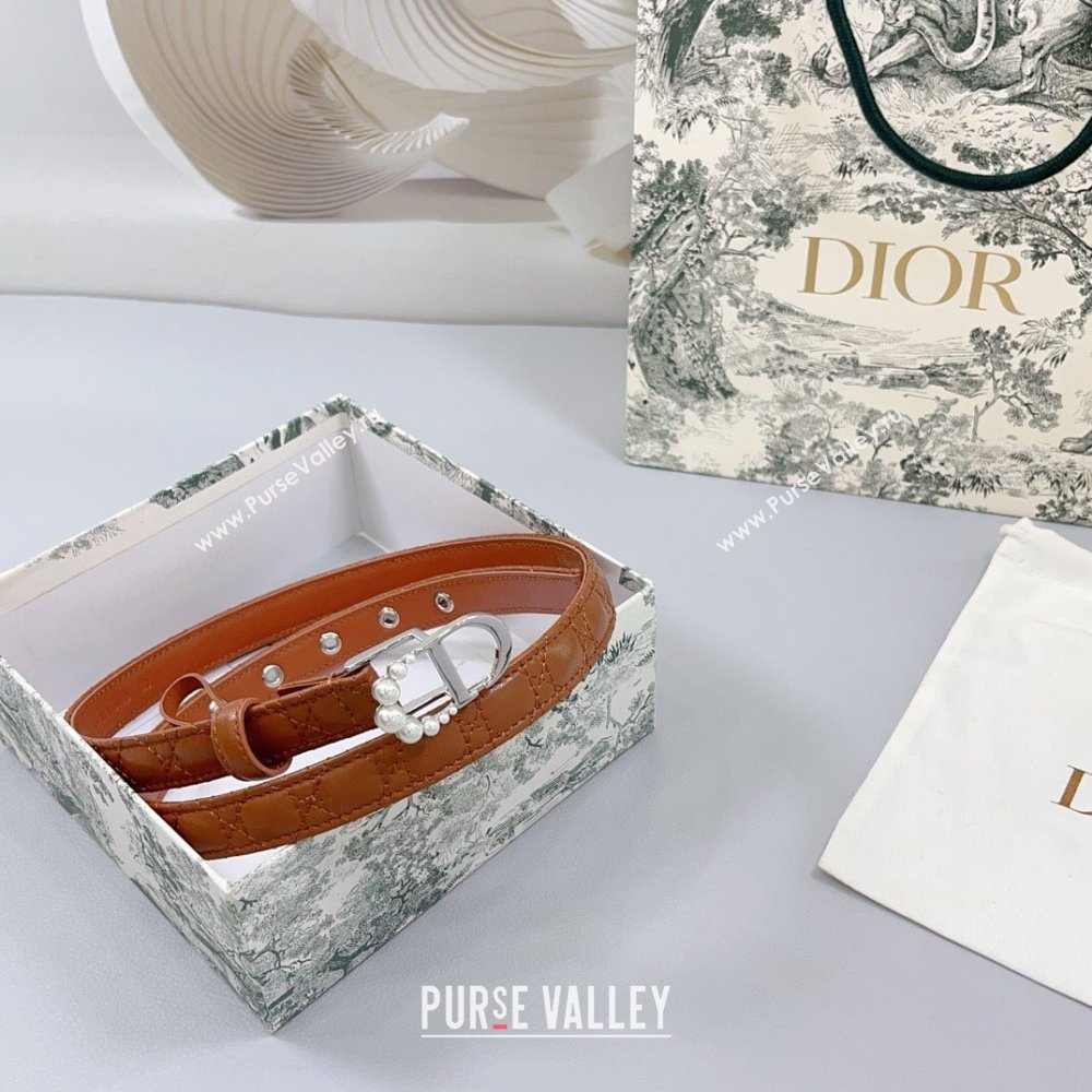 Dior Oblique Leather Belt 2cm with Pearls CD Buckle Brown/Silver 2025 0108 (99-250108026)