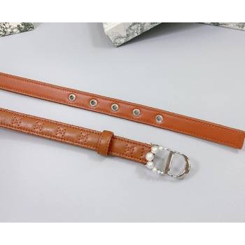 Dior Oblique Leather Belt 2cm with Pearls CD Buckle Brown/Silver 2025 0108 (99-250108026)