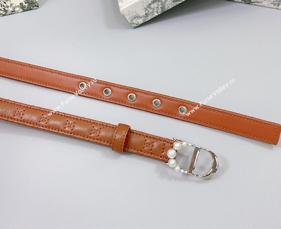 Dior Oblique Leather Belt 2cm with Pearls CD Buckle Brown/Silver 2025 0108 (99-250108026)