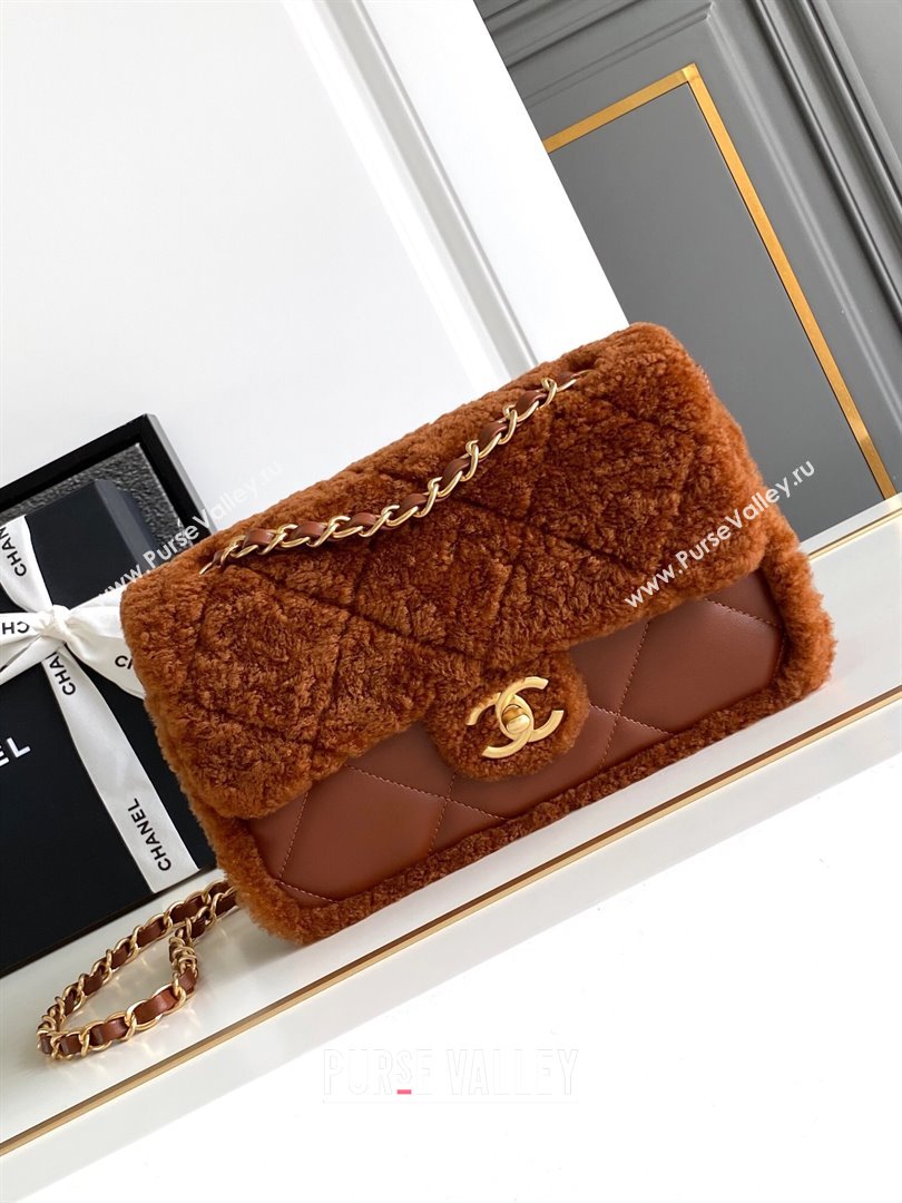 Chanel Shearling Lambskin Flap Bag AS5149 Brown 2024 (YZ-24101064)