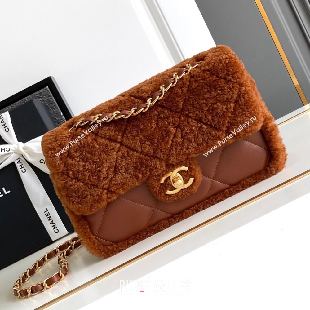 Chanel Shearling Lambskin Flap Bag AS5149 Brown 2024 (YZ-24101064)