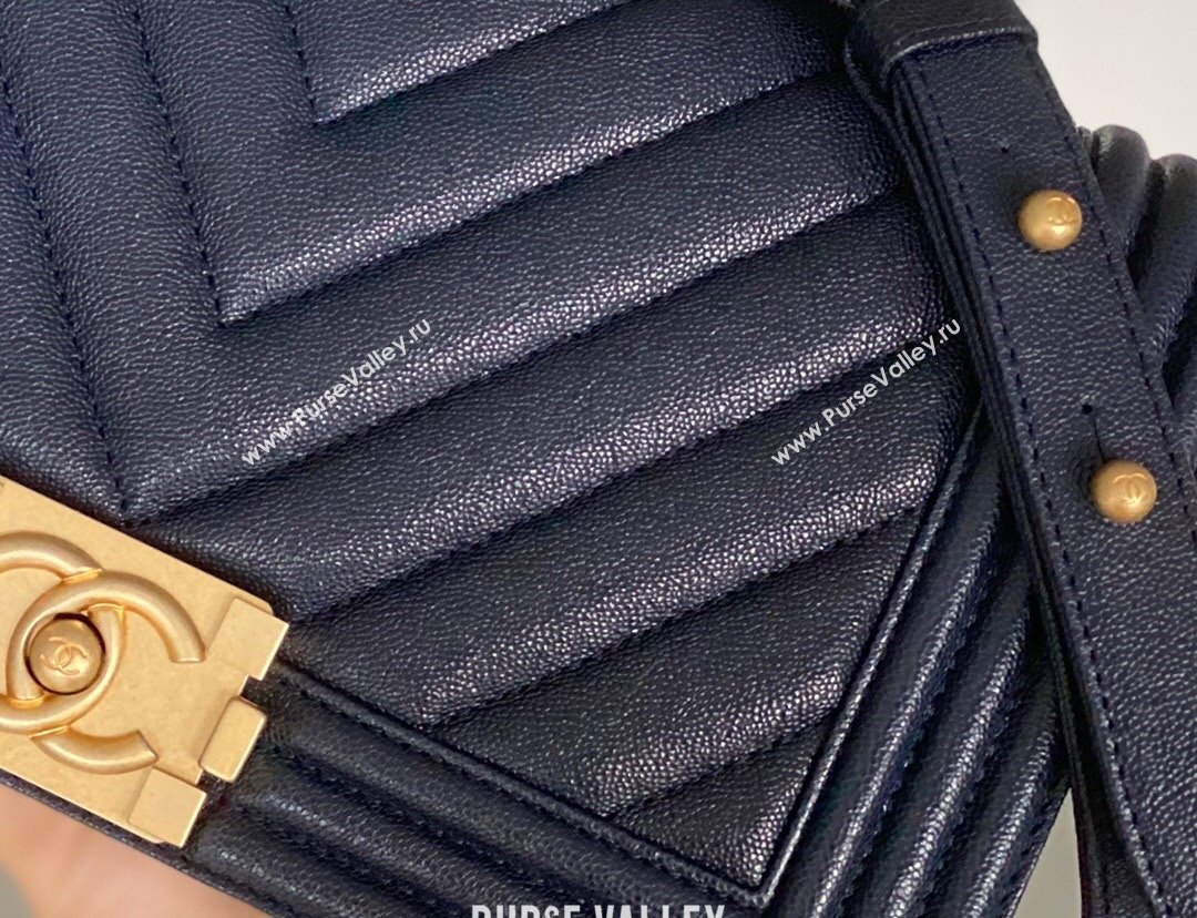 Chanel Original Grained Calfskin Chevron Medium Boy Flap Bag Gold/Deep Blue 2023 Top Quality (MHE-23102526)