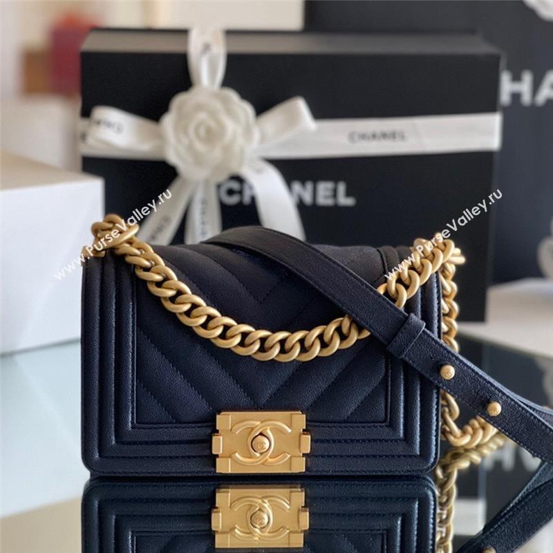 Chanel Original Grained Calfskin Chevron Small Boy Flap Bag Gold/Deep Blue 2023 Top Quality (MHE-23102324)