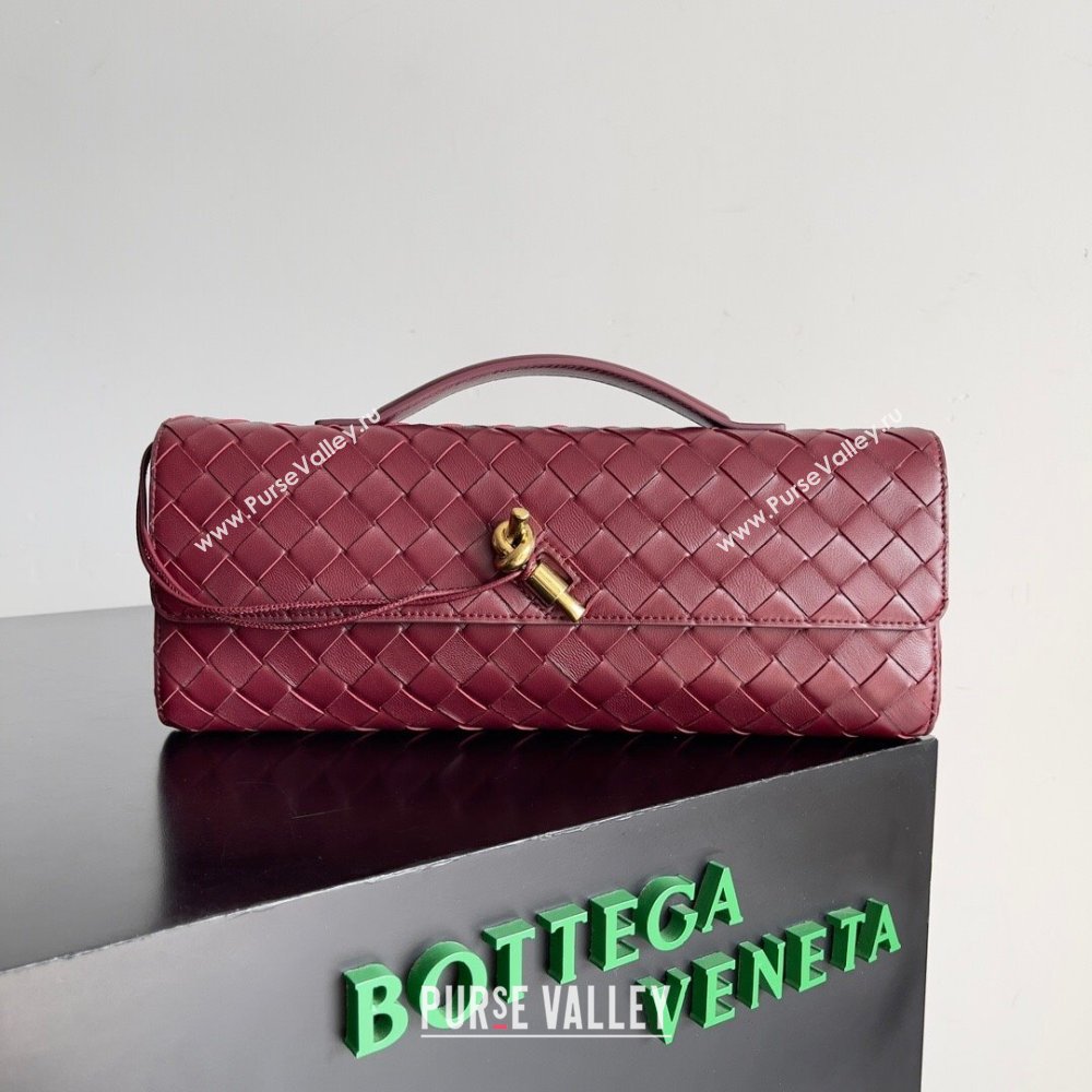 Bottega Veneta Long Clutch Andiamo Bag With Handle in Intrecciato Leather 741511 Burgundy 2024 (MS-24012301)