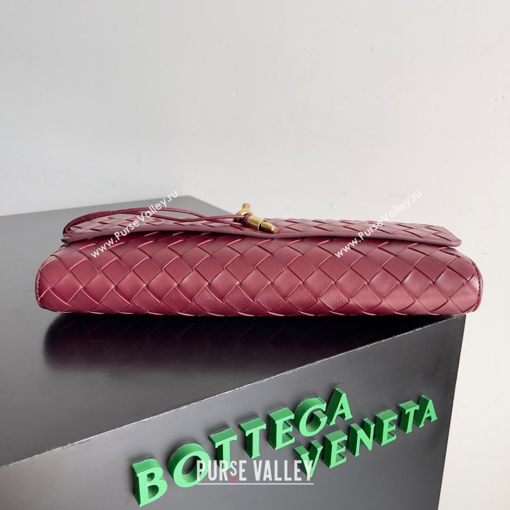 Bottega Veneta Long Clutch Andiamo Bag With Handle in Intrecciato Leather 741511 Burgundy 2024 (MS-24012301)