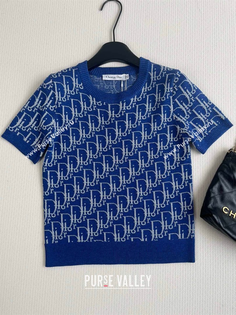 Dior Cashmere Short-sleeved Sweater D82403 Blue 2024 (Q-24082403)