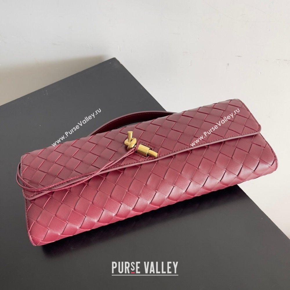 Bottega Veneta Long Clutch Andiamo Bag With Handle in Intrecciato Leather 741511 Burgundy 2024 (MS-24012301)