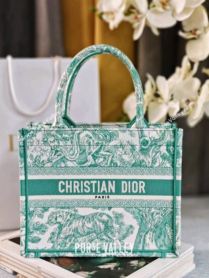 Dior Small Book Tote Bag Bag in Aquamarina Toile de Jouy Embroidery 2024 (DMZ-24062819)