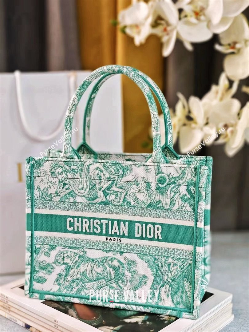 Dior Small Book Tote Bag Bag in Aquamarina Toile de Jouy Embroidery 2024 (DMZ-24062819)