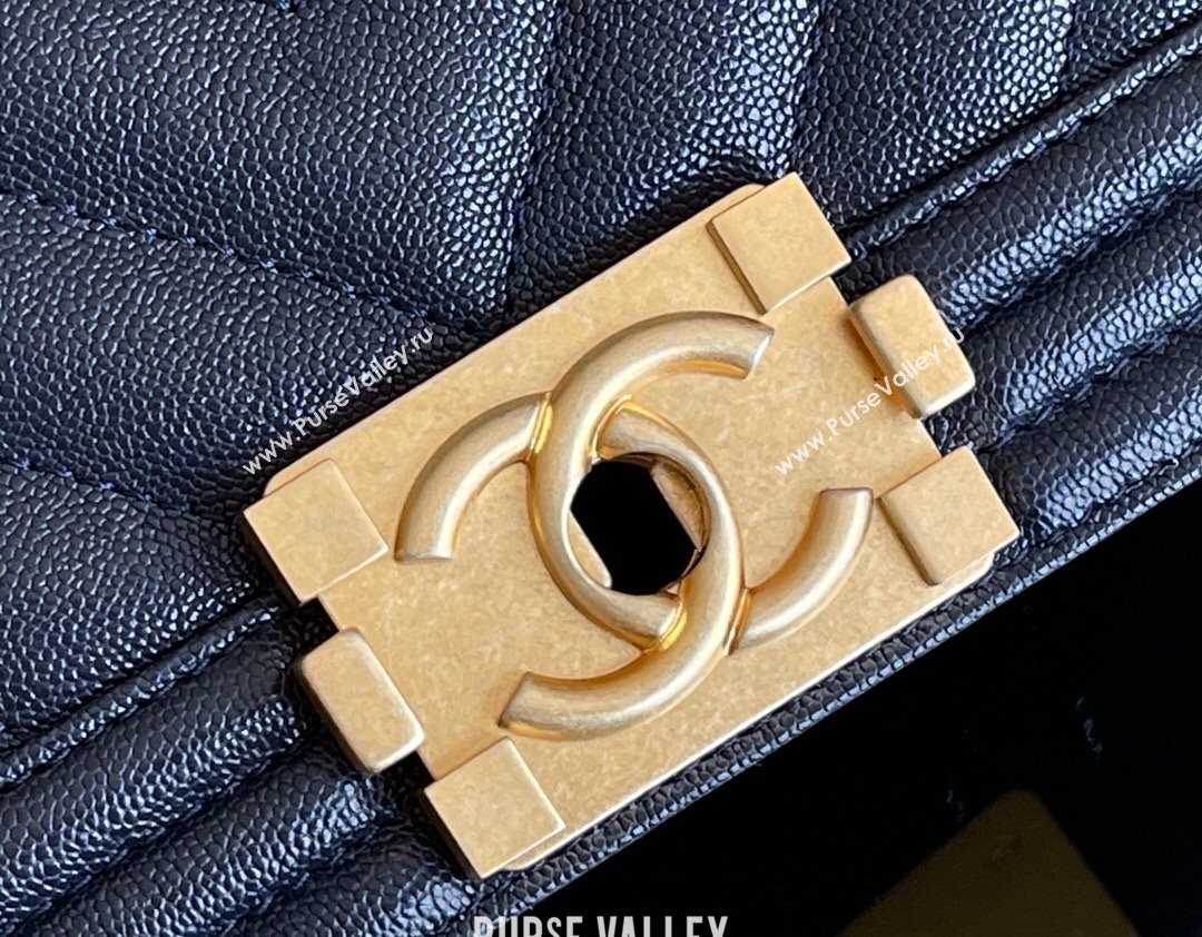 Chanel Original Grained Calfskin Chevron Small Boy Flap Bag Gold/Deep Blue 2023 Top Quality (MHE-23102324)