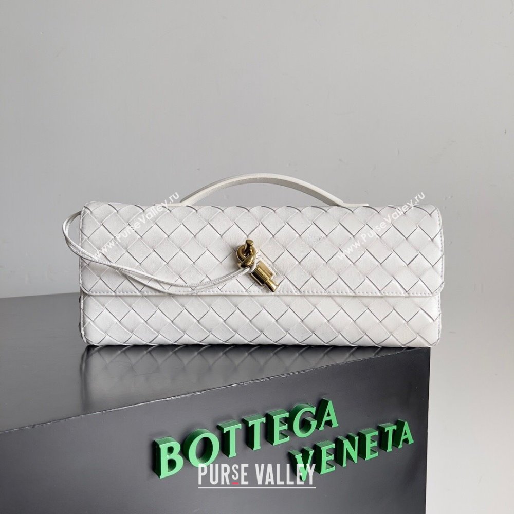 Bottega Veneta Long Clutch Andiamo Bag With Handle in Intrecciato Leather 741511 White 2024 (MS-24012302)