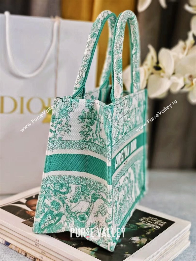 Dior Small Book Tote Bag Bag in Aquamarina Toile de Jouy Embroidery 2024 (DMZ-24062819)