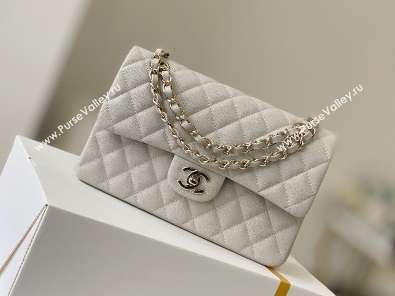 Chanel Haas Grained Calfskin Small Classic Flap Bag A01113 Off-white/Light Gold 2021(Original Quality) (M-210929056)