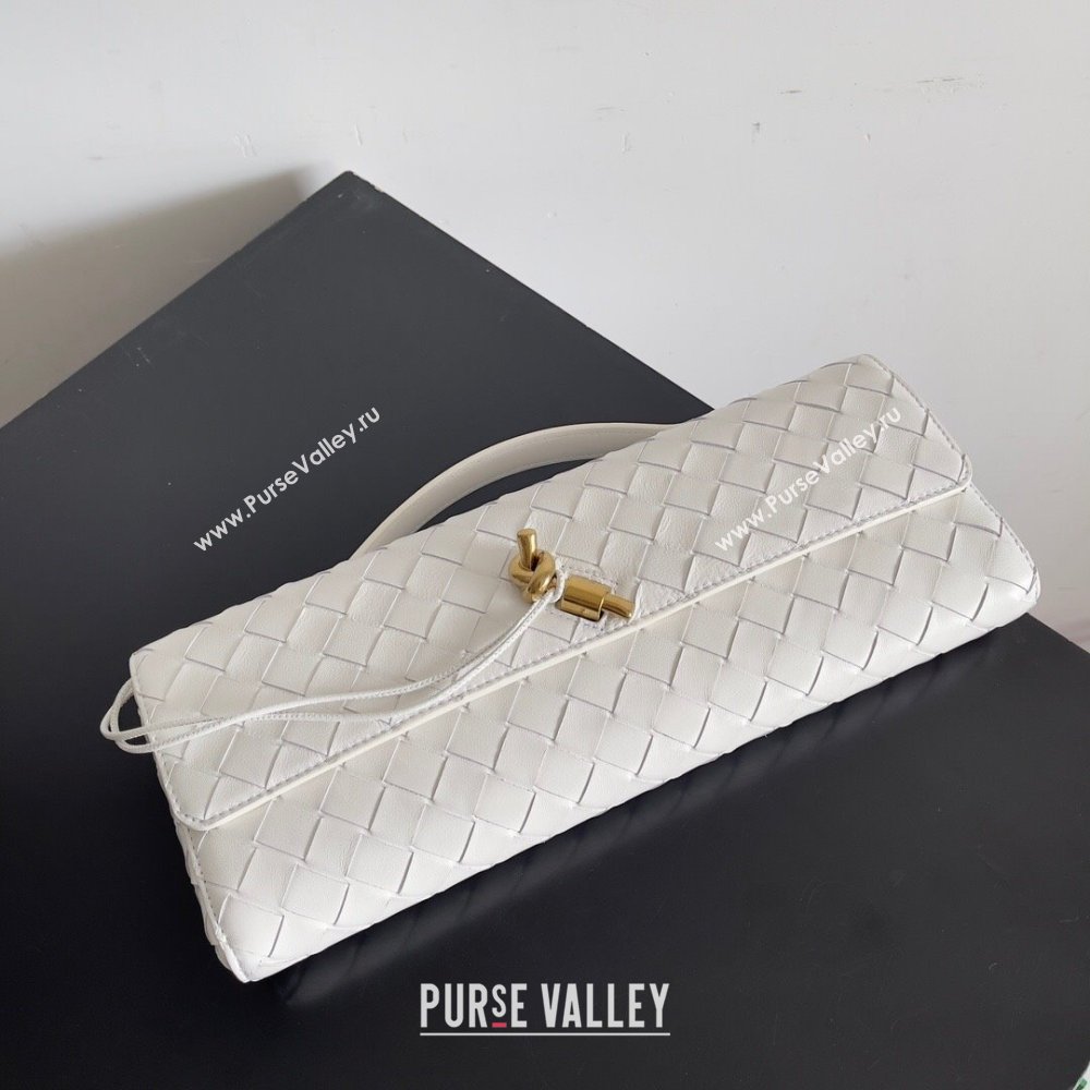 Bottega Veneta Long Clutch Andiamo Bag With Handle in Intrecciato Leather 741511 White 2024 (MS-24012302)