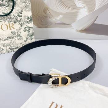 Dior Calfskin Leather Belt 3cm with Pearls CD Buckle Black/Gold 2025 0108 (99-250108029)