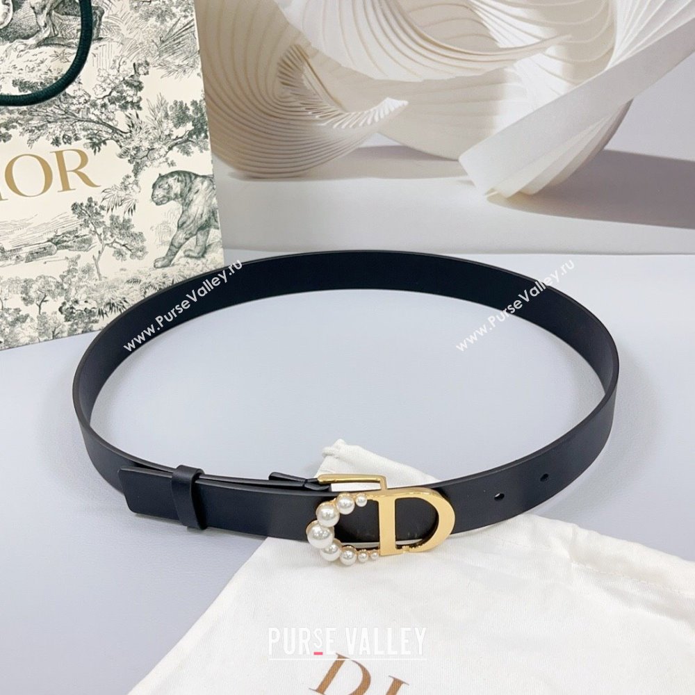 Dior Calfskin Leather Belt 3cm with Pearls CD Buckle Black/Gold 2025 0108 (99-250108029)