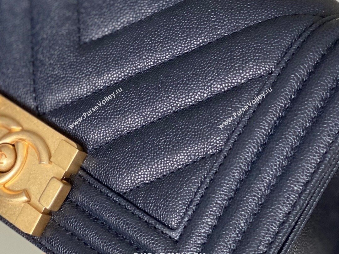 Chanel Original Grained Calfskin Chevron Small Boy Flap Bag Gold/Deep Blue 2023 Top Quality (MHE-23102324)