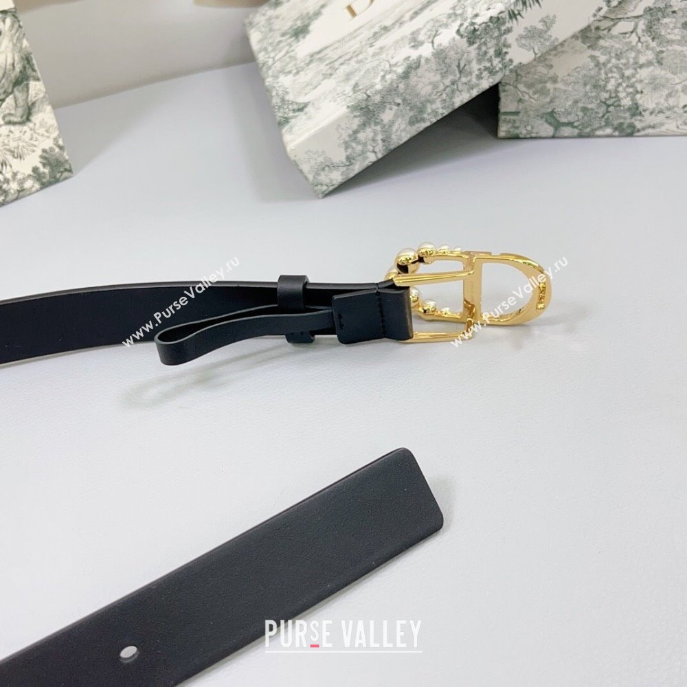 Dior Calfskin Leather Belt 3cm with Pearls CD Buckle Black/Gold 2025 0108 (99-250108029)