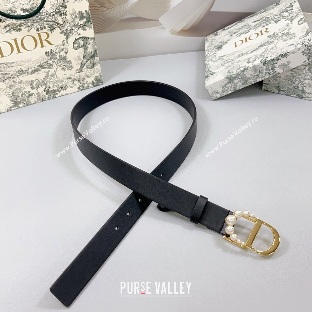 Dior Calfskin Leather Belt 3cm with Pearls CD Buckle Black/Gold 2025 0108 (99-250108029)