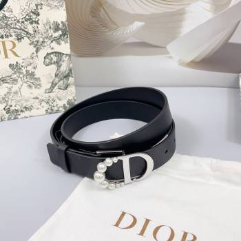 Dior Calfskin Leather Belt 3cm with Pearls CD Buckle Black/Silver 2025 0108 (99-250108030)