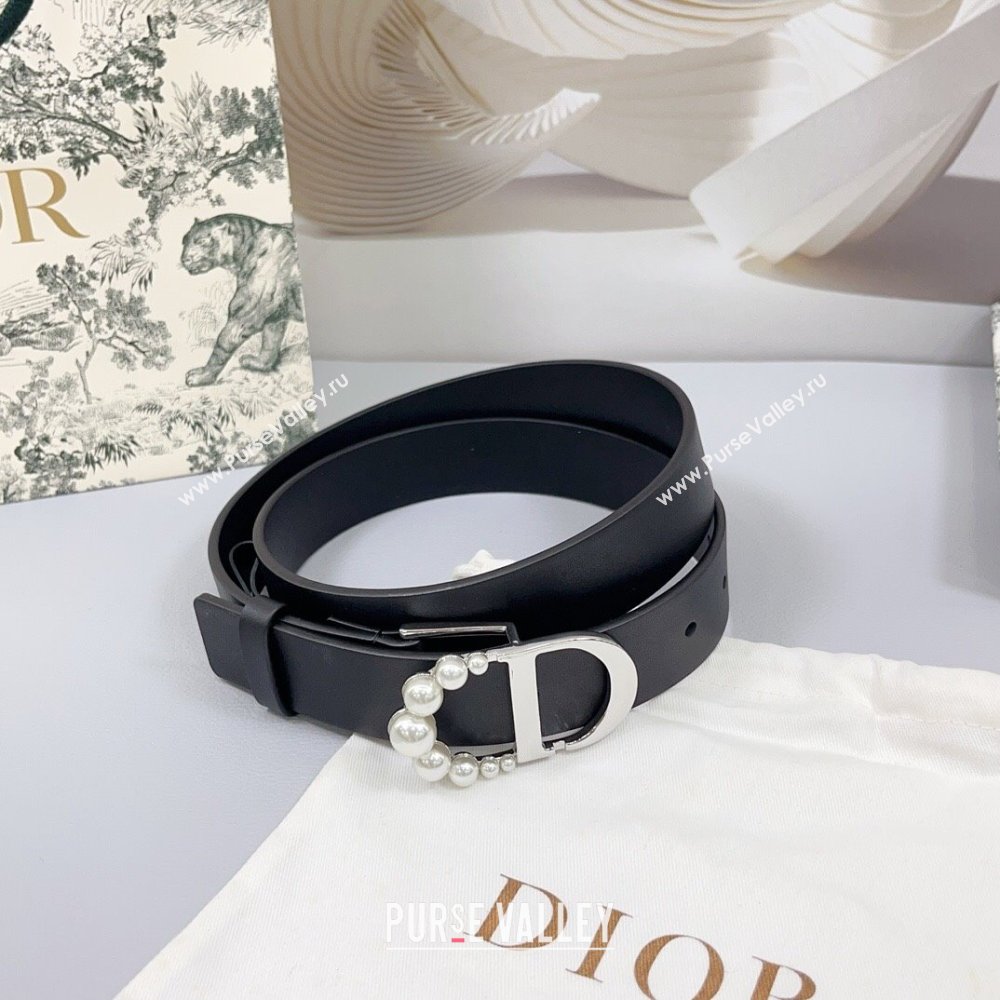 Dior Calfskin Leather Belt 3cm with Pearls CD Buckle Black/Silver 2025 0108 (99-250108030)