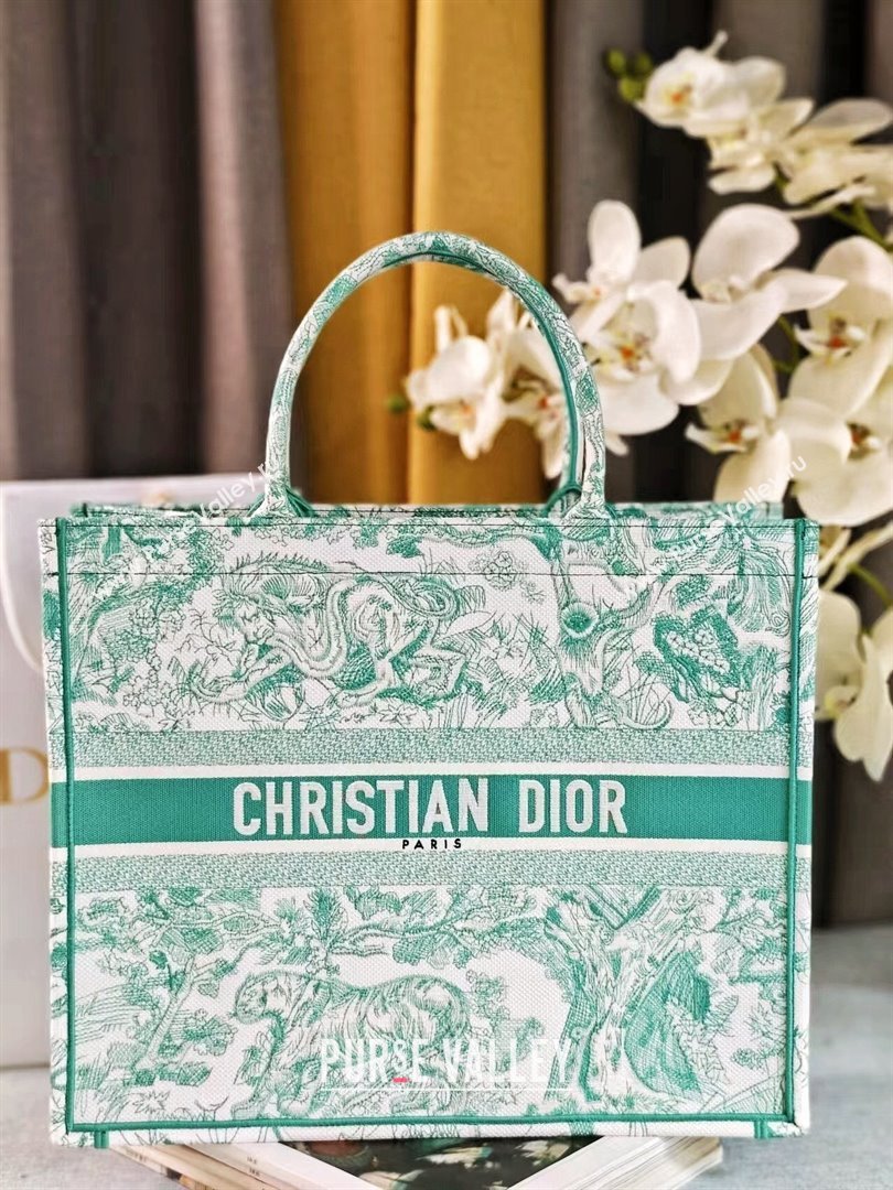 Dior Large Book Tote Bag Bag in Aquamarina Toile de Jouy Embroidery 2024 (DMZ-24062822)