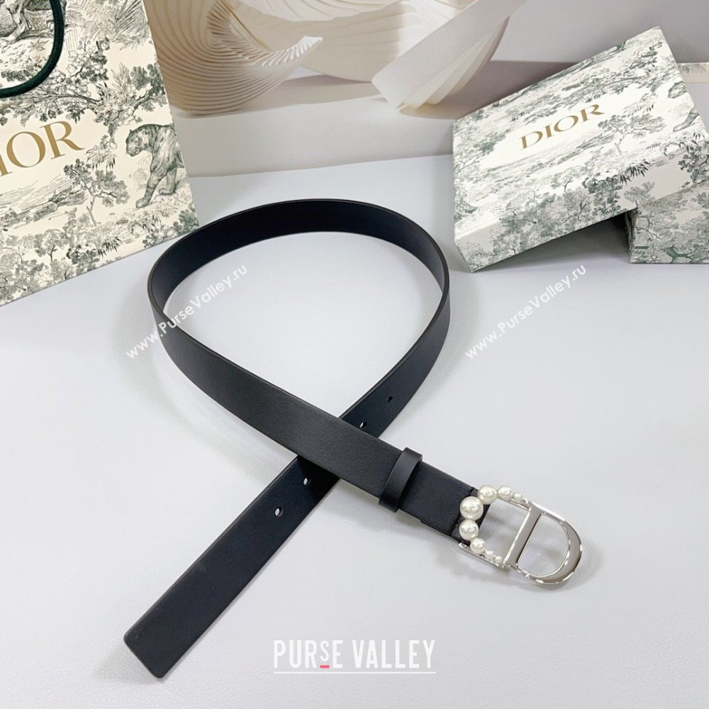 Dior Calfskin Leather Belt 3cm with Pearls CD Buckle Black/Silver 2025 0108 (99-250108030)