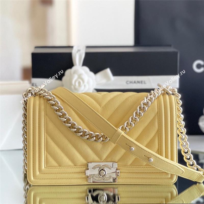 Chanel Original Grained Calfskin Chevron Medium Boy Flap Bag Light Gold/Yellow 2023 Top Quality (MHE-23102528)