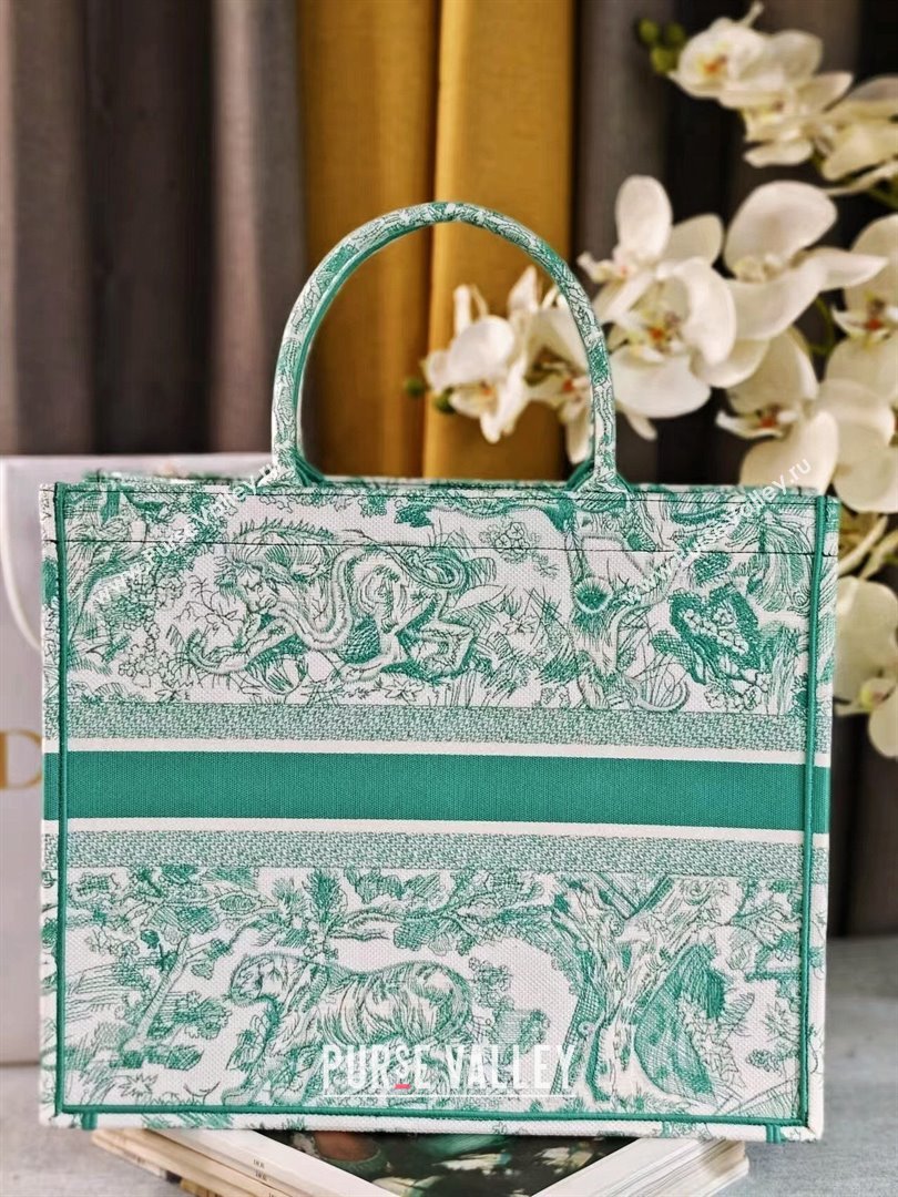 Dior Large Book Tote Bag Bag in Aquamarina Toile de Jouy Embroidery 2024 (DMZ-24062822)