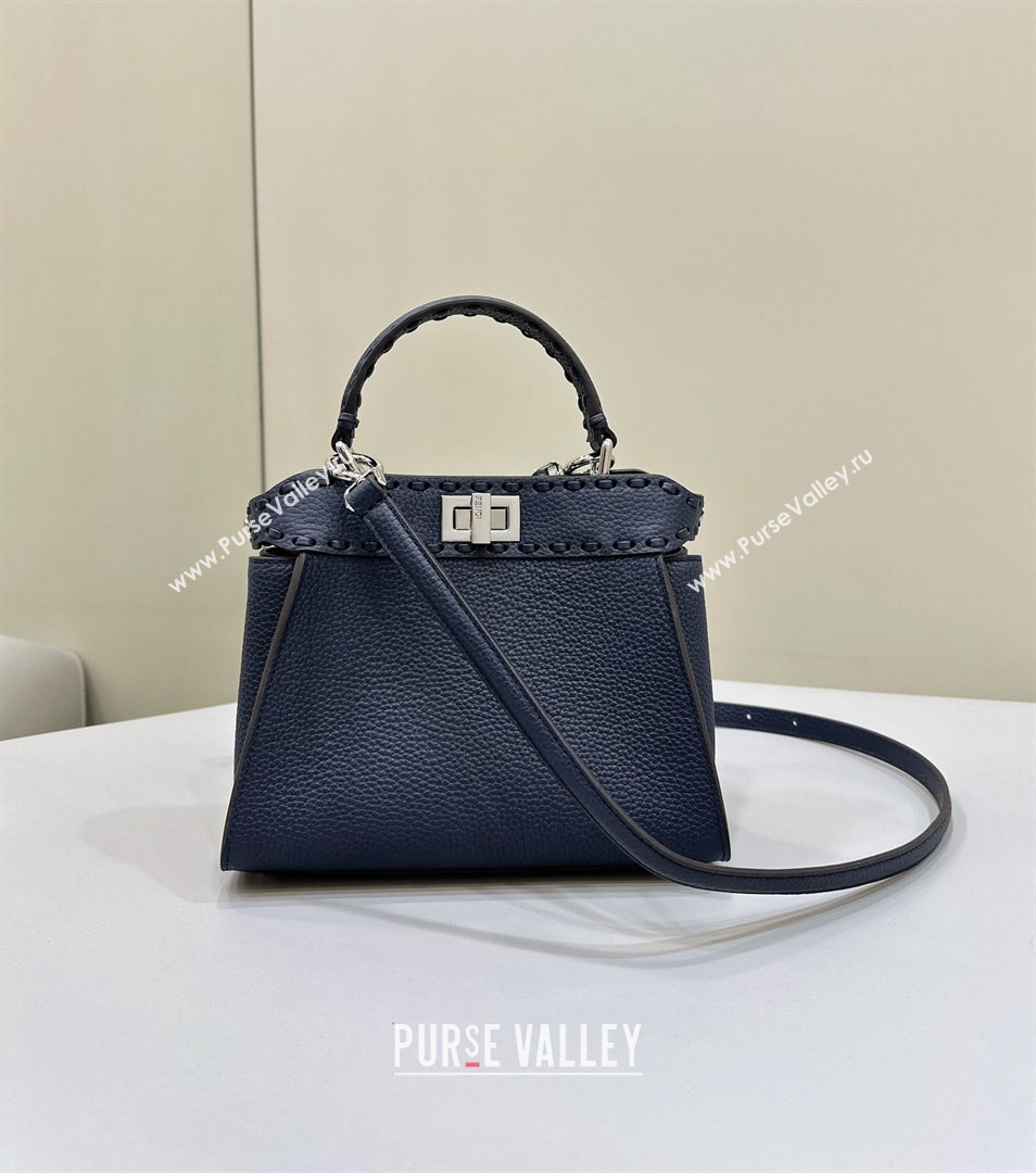 Fendi Peekaboo Mini Bag with Hand-sewn Topstitches 8615 Deep Blue 2024 Top (CL-24031501)