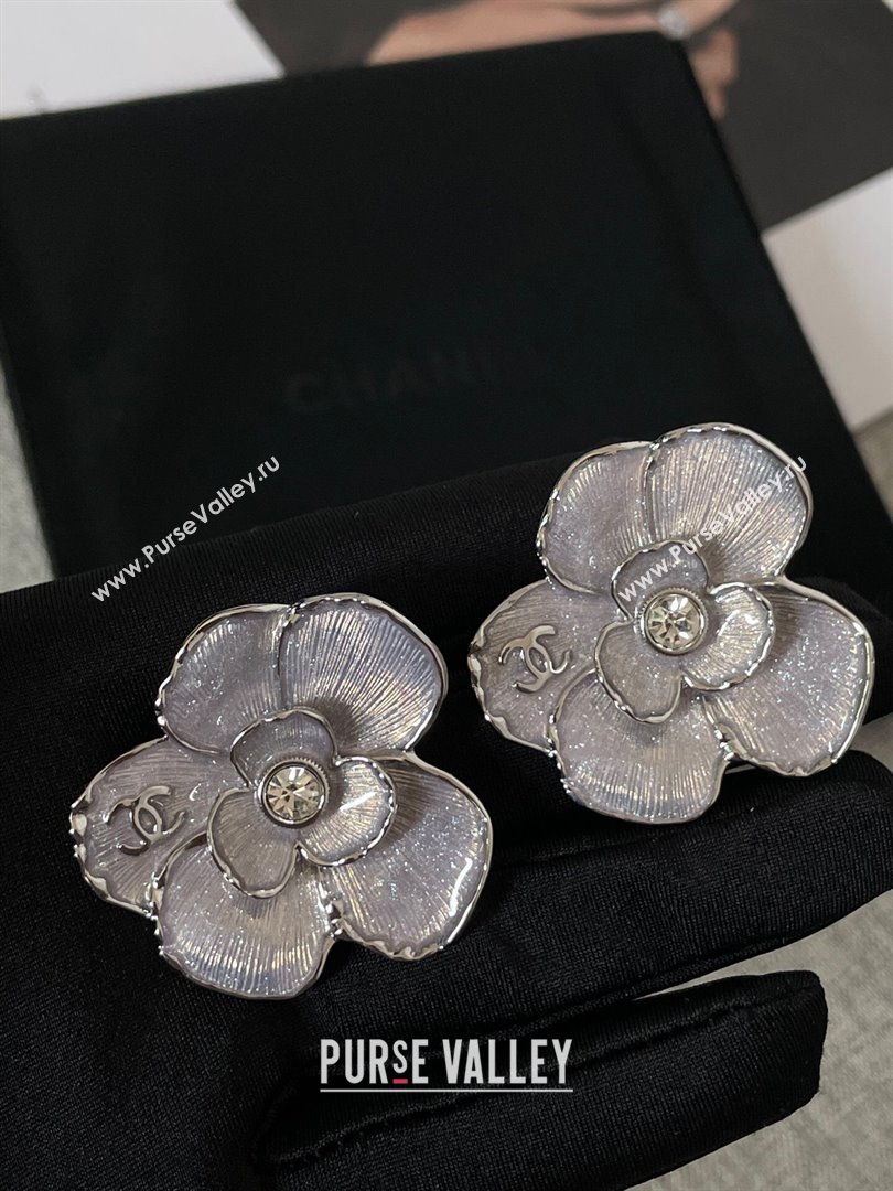 Chanel Camellia Clip-on Earrings CH101056 Silver 2024 (YF-24101056)