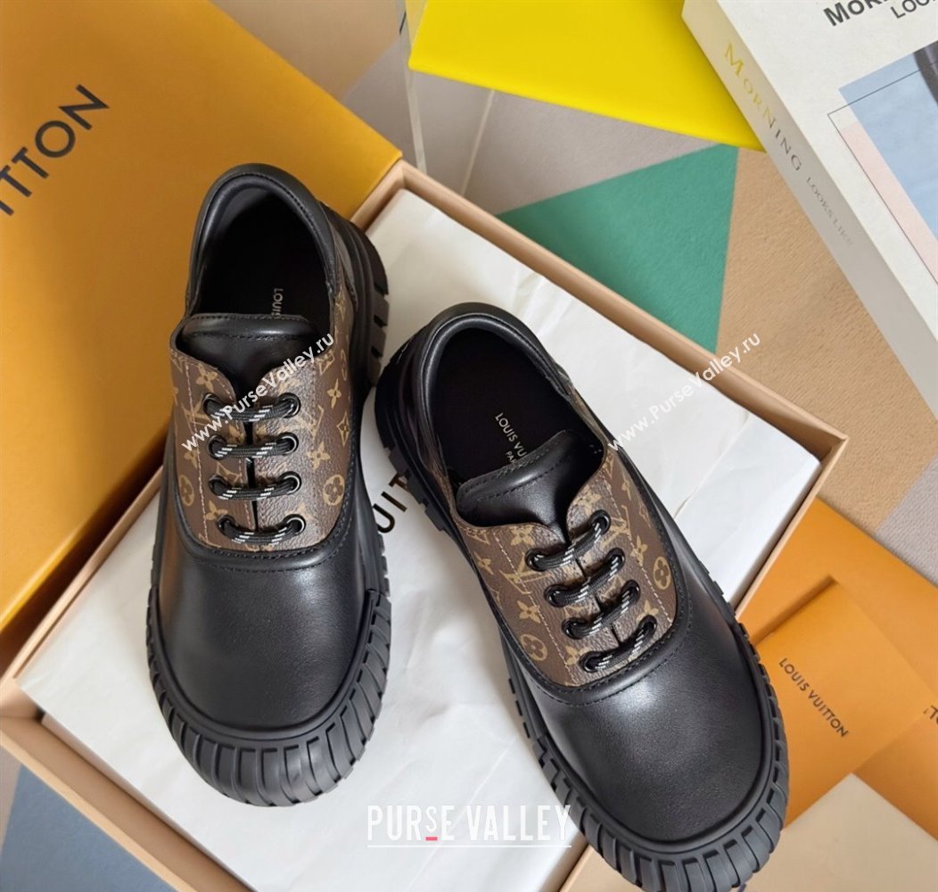 Louis Vuitton Ruby Flat Derby Lace-up Shoes in Monogram Canvas and Black Leather 2024 1AGWJO (MD-241224056)